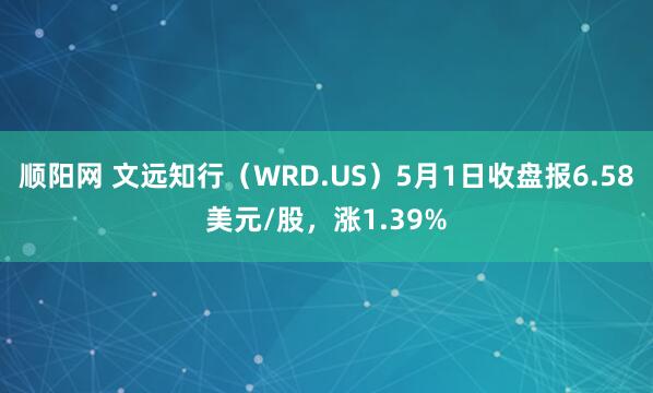 顺阳网 文远知行（WRD.US）5月1日收盘报6.58美元/股，涨1.39%