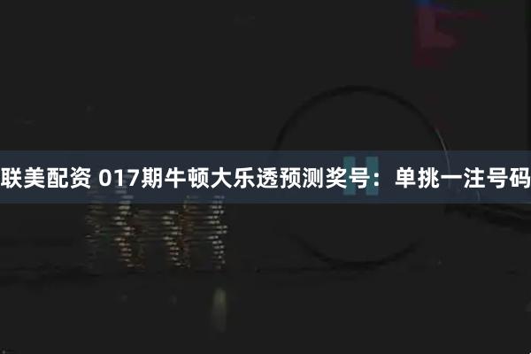 联美配资 017期牛顿大乐透预测奖号：单挑一注号码